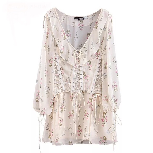 Corset dress lace up floral womens 2PCSet sexy - Picture 5 of 11